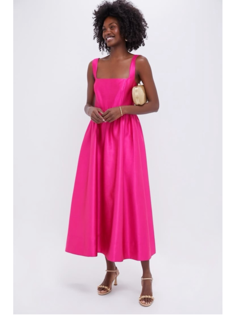 New Tuckernuck Hot Pink Dupioni Esme Midi Dress Prom Homecoming Barbie Formal